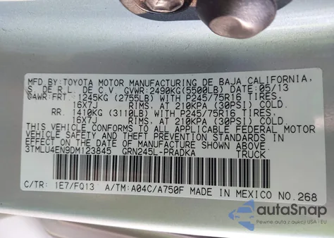 2013 Toyota Tacoma Base V6 из США, поврежденный, VIN 3TMLU4EN9DM123845